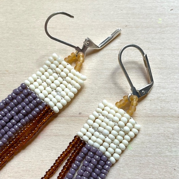 HANDMADE GLASS EARRINGS | Double Beacon Handwoven Earrings in Heather + Gorse - Picture 4 of 4